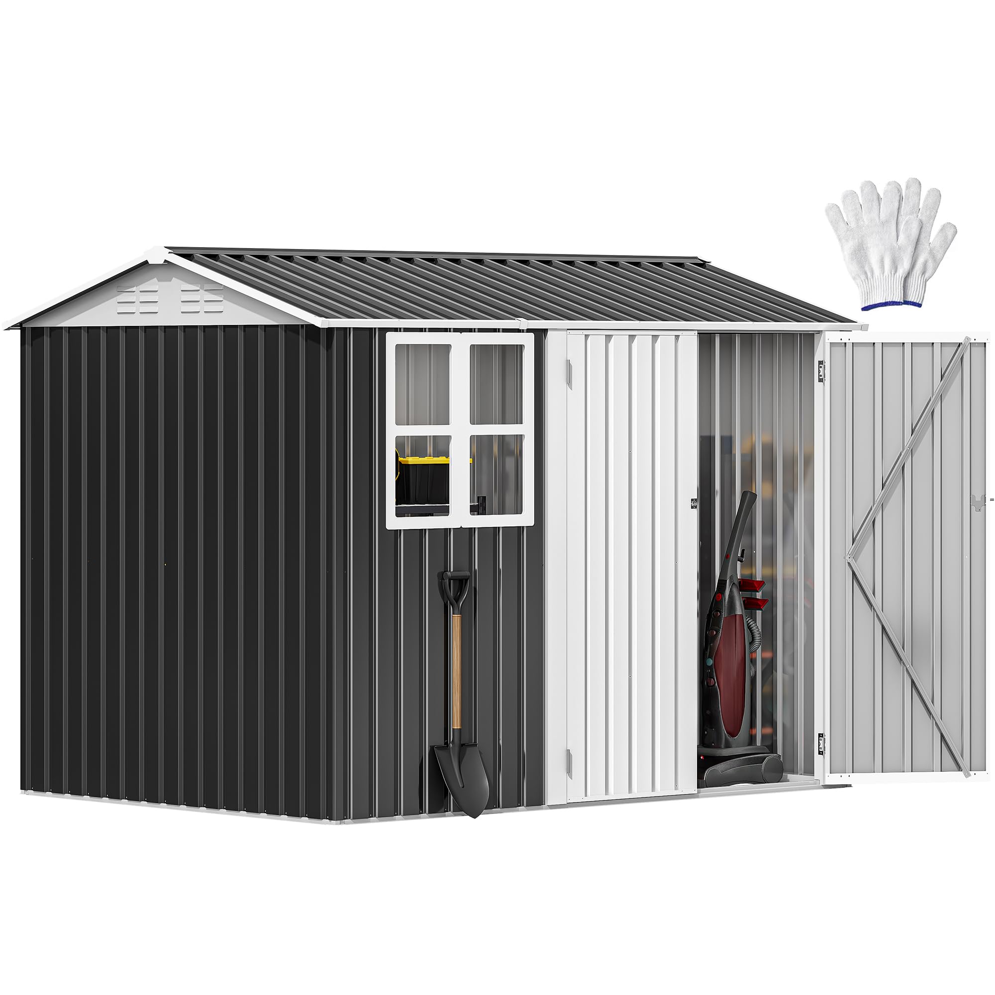 Photo 1 of *PARTIAL SET - Not functional*
DWVO 8x6ft Metal Outdoor Storage Shed with Window, Lockable Tool Storage Sheds, Oversized Steel Garden Sheds with Sloped Roof for Backyard, Patio, Garage, Lawn (Gray + White)