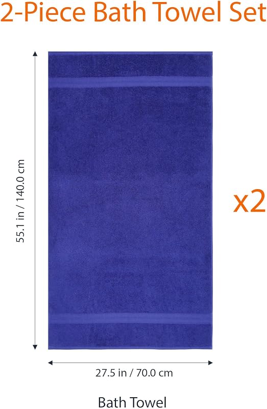 Drap de Bain Grande Taille - 100% Coton Anti-décoloration, Ultra Doux et Absorbant - 70 x 140 cm, Bleu Royal, Lot de 2