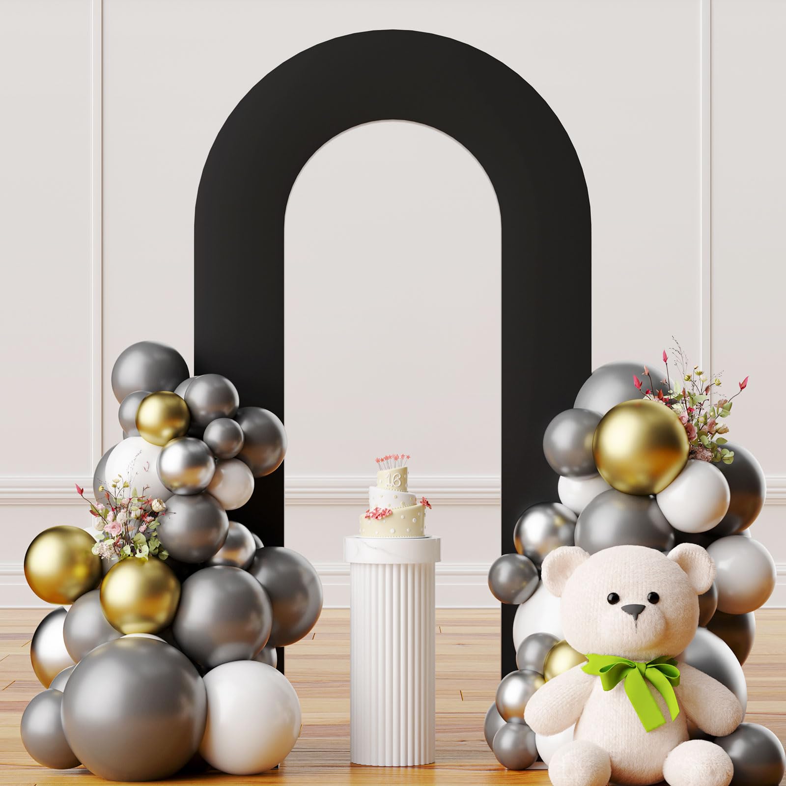 Photo 1 of sea incrsion Black 7.2FT Open Arch Backdrop U Shaped Cover, Spandex Double Sided Arch Cover, Fitted Round Top Chiara Stand Cover for Party Wedding Ceremony Baby Shower Birthday Decoration