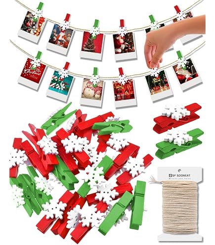 100 Pinces En Bois Flocon De Neige Pour Décorations De Noël DIY - Avec 10 M De Corde Chanvre | Clip Photos, Arbre, Guirlande - 12