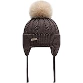 ZLYC Kids Girls Boys Winter Hats Cotton Lined Pom Pom Beanie Earflap Knitted Cap