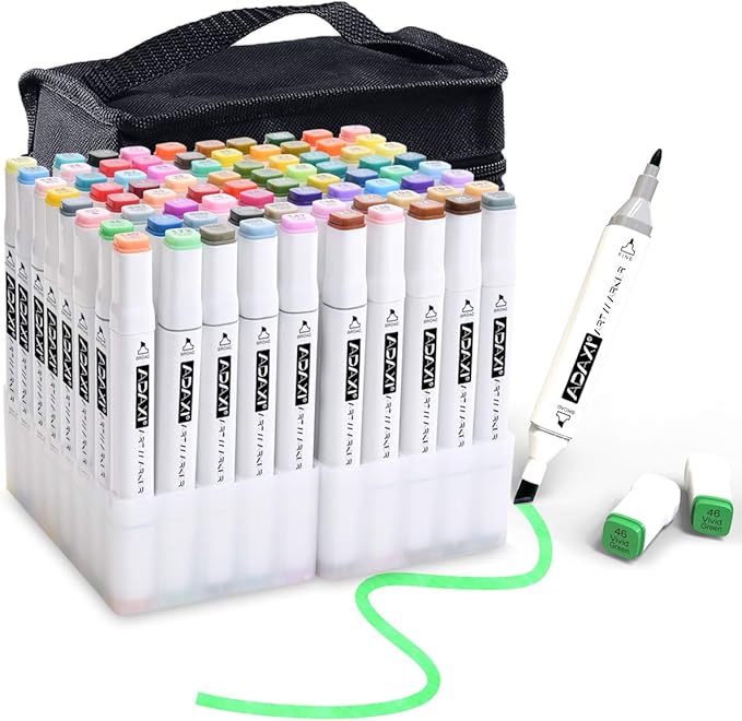 Coloring Markers Set for Adults with Standing Base, 80 Colors Dual Tip