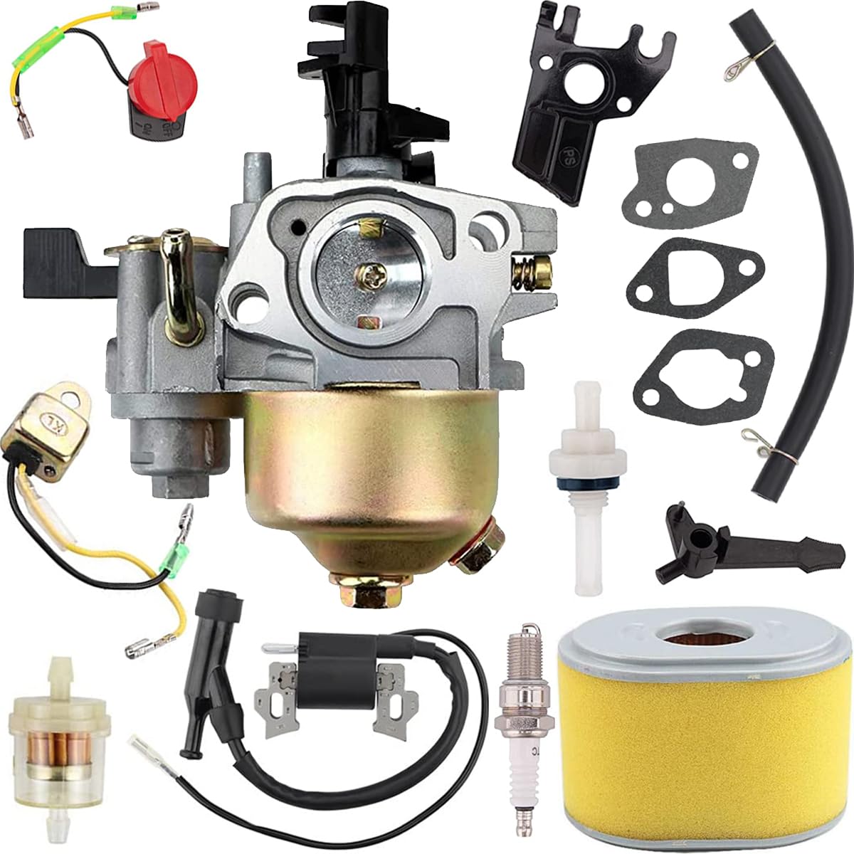 Qiuwanzia GX160 GX200 Carburetor Compatible for Honda GX200 GX168 GX160 GX140 GX120 5HP 5.5HP 6.5HP Engine WP30X Water Pump Pressure Washer Replace Parts 16100-ZH8-W51 with 17210-ZE1-517 Air Filter