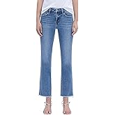 VERVET Women's Melissa Mid Rise Raw Hem Crop Straight Jeans