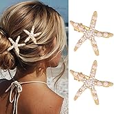 CAKURE Starfish Hair Clips Gold Metal Sea Star Hair Barrettes Cute Pearl Side Hair Pins Beach Hair Accessories for Women and Girls (Pack of 2) (a-gold)