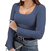 ForHailey Womens Long Sleeeve Tops Plus Size Tshirts Shirts Fall Casual Dressy Work Scoop Neck Ribbed Knit Tee Fitted Navy Blue 3X-Large
