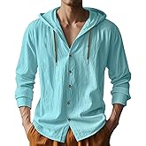 Men Cotton Linen Long Sleeve Button Down Shirt Summer Casual Hawaiian Beach Tops Lightweight Fashion Hoodies