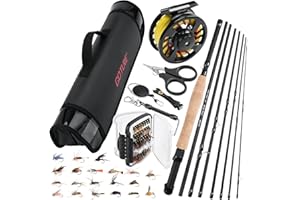 Goture 5/6wt Fly Fishing Rod and Reel Combo Starter Kit - 8pcs Graphite Rod, Pre-Spooled Reel, 80/60pcs Flies & Box, Waterpro