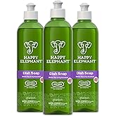 Happy Elephant Dish Soap, White Tea & Fig Scent, Natural Biodegradable Liquid Dish Soap, Plant Based, Grease Fighting, Tough on Food, Gentle on Hands, No Synthetic Fragrance, 12 Fl Oz, 3 Pack