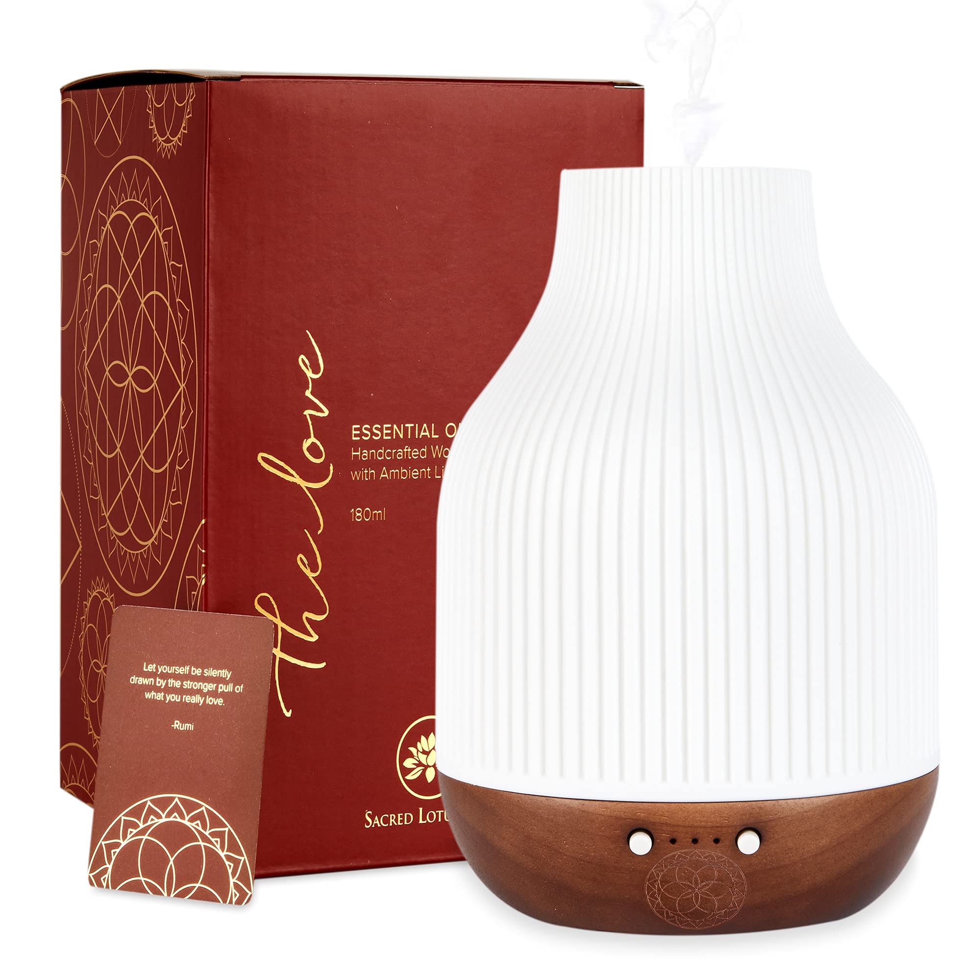 Essential Oil Diffuser Lamp, White Ceramic + Brown