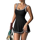 LOOKBOHO Womens Kintted Tennis Dress Mini Pleated Ribbed Athletic Golf Active Summer Casual Sleeveless Sweater Dresses