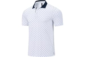 BGOWATU Men's Golf Polo Shirts Short Sleeve Casual Print Collared Golf Shirts Moisture Wicking Dry Fit UV Protection