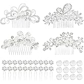 Cinaci 36 Pack Sparkly Silver Rhinestone Pearl Flower Butterfly Bridal Hair Side Combs+U-shaped & Twist Crystal Hair Pins Clips Wedding Headpieces Prom Accessories for Women Girls Brides Bridesmaids