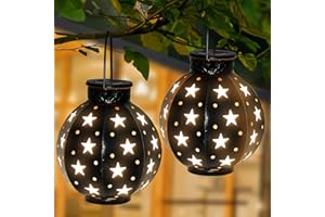 Maggift 2 Pack Star Solar Lantern Solar Powered Decorative Hanging lights for Indoor Outdoor Halloween Christmas Garden Patio Yard Holiday Party