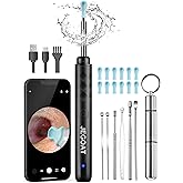 Jegoat Ear Wax Removal, Ear Wax Removal Tool Camera with 1296P HD Camera and 6 LED Lights, Ear Cleaner with 10 Ear Pick, Upgraded Ear Wax Removal Kit for iOS and Android, Black