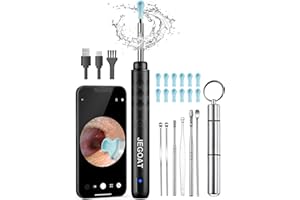 JEGOAT Ear Wax Removal Tool Camera, Ear Cleaner with Camera, Ear Scope, Earwax Removal Kit with Otoscope, Ear Canel Cleaning 6 LED Lights 12 Ear Pickers, 1296P HD Black