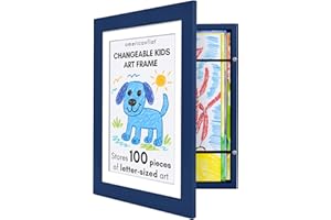 Americanflat Kids Artwork Frame Changeable (Navy) - Magnetic Door Holds 100 Art Pieces - 8.5x11 Letter Size Display with Mat or 10x12.5 Without Mat - My Mini Masterpiece