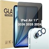 ProCase 1 Pack Privacy Screen Protector + 2 Pack Camera Lens Protector for iPad Air 11 inch (M4) 2026 / 7th (M3) 2025 / 6th (M2) 2024, Anti-Spy Tempered Glass Film for iPad Air 11" -Blue