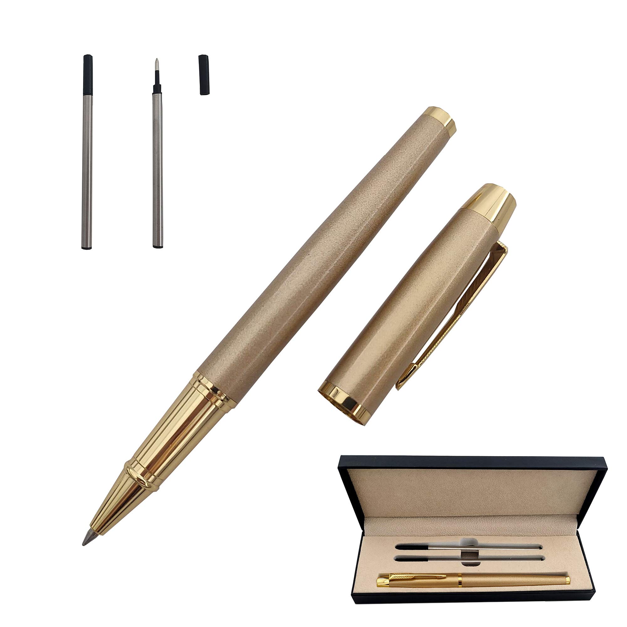 Accod Metal Signature Pen Office Rollerball Pen Black Ink Ballpoint Pen Nice Gift Pen for Family, Classmate and Colleague 0.5mm Replaceable Refills-Gift Boxed (Gold)