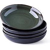 LERATIO 9.0" Pasta Bowls,38oz Ceramic Pasta Bowls,Reactive Glaze Pasta Bowl Set of 4,Microwave & Dishwasher,Oven Safe,Large Wide Serving Bowls for Salad, Dessert,Scratch Resistant-Green