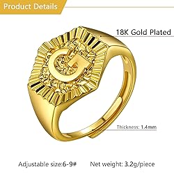 U7 Wedding Ring for Women Letter G Jewelry Copper