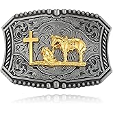 QQA Western Cowboy Belt Buckle Fashion Gold Eagle Bull Wolf Cross and Prayer Horse Belt Buckles for Men Women