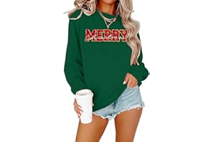 KIDDAD Christmas Sweatshirts for Women Glitter Patch Merry Christmas Letter Print Sweater Embroidered Striped Pullover Tops