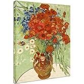 Wieco Art Abstract HD Red Poppies and Daisies Canvas Prints Wall Art of Van Gogh Famous Floral Oil Paintings Reproduction Classic Flowers Pictures Artwork on for Home Office Decorations Wall Decor