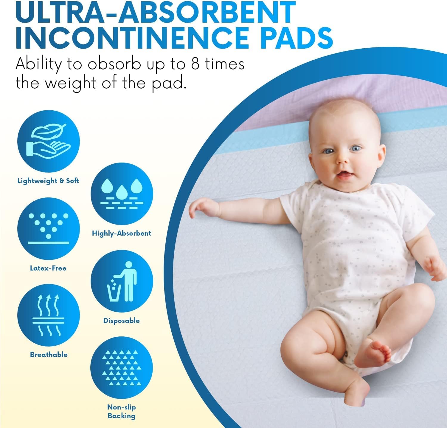 Healqu 100 Pack,Disposable Baby Changing Pad Liners - 17x24 Inches Super Soft, Absorbent and Waterproof - Mess-Free Baby Diaper Changes on Every Surface