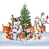 HEARTAGS- Pop Up Snowman Christmas Card, Animal Christmas Card, 6x8 in Popup 3D Holiday Gretting Cards For Kids, Son, Daughter, Family With Envelope and Message Note