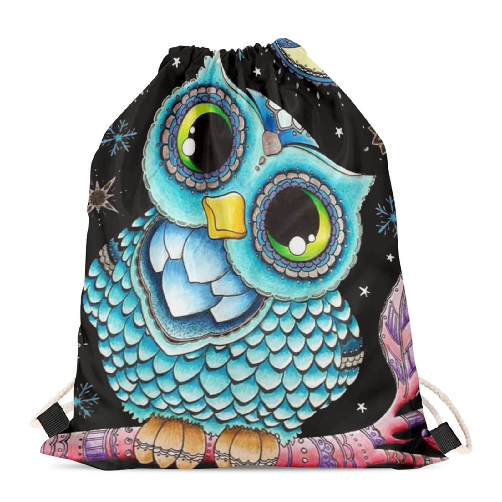 BYCHECAR Owl Drawstring Bag for Women Gifts Girls Swim Bag Travel Pouch Beach String Backpacks Kids School Pe Sport Hiking Camping Cinch Sack
