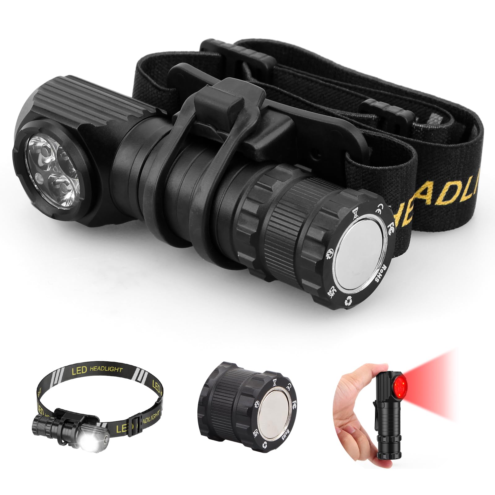 Photo 1 of Spriak High Lumens LED Rechargeable Headlamp for Adults - Hard Hat Light Running Head Lamp Headlight with Red Light, Magnet, 180° Tilt, Detachable Flashlight & Headband, Outdoor, Emergency Use 1PC