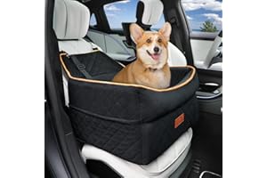 GL GLENSLAVE Dog Car Seat for Small Medium Dogs, Memory Foam Dog Booster Seat for Dogs 0-35 lbs, Anti-Slip Pet Seat with 2 Adjustable Leashes, Elevated Dog Travel Bed with Storage Pockets