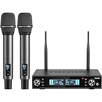 TONOR Wireless Microphone System, Professional Metal UHF Rechargeable Wireless Mic, Handheld Cordless Dynamic Mic with Receiv