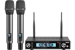 TONOR Wireless Microphone System, Professional Metal UHF Rechargeable Wireless Mic, Handheld Cordless Dynamic Mic with Receiv