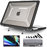 Batianda Extreme Heavy Duty Case for M5 MacBook Pro 14 inch 2025 2024 2023 2021 Release - Anti-Slip Reinforced Fold Stand (Holds 25lbs) Shockproof Honeycomb Exoskeleton Hybrid Armor - Black