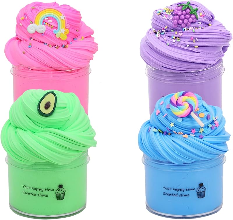 ROOKAIR 4 Pack Butter Slime Kit with Charms - Soft Non-Sticky DIY Party Gift