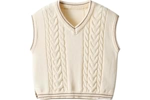 Auro Mesa Boys and Toddlers' Sweater Vest Cotton Knitted Streetwear Preppy Style V Neck Crop Knitwear Tank Top for Kids