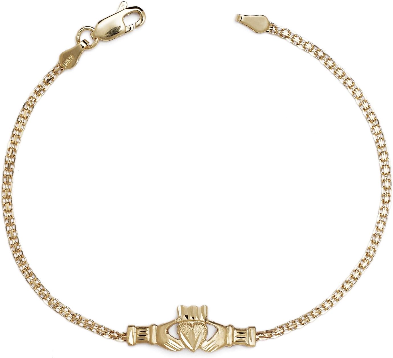 Hands Holding Heart Claddagh Fancy Bracelet - 10k Yellow Gold - 7 Inch