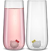 Tall Drinking Glasses with 3D Hello Kitty & Mimmy Icons (Set of 2) by JoyJolt