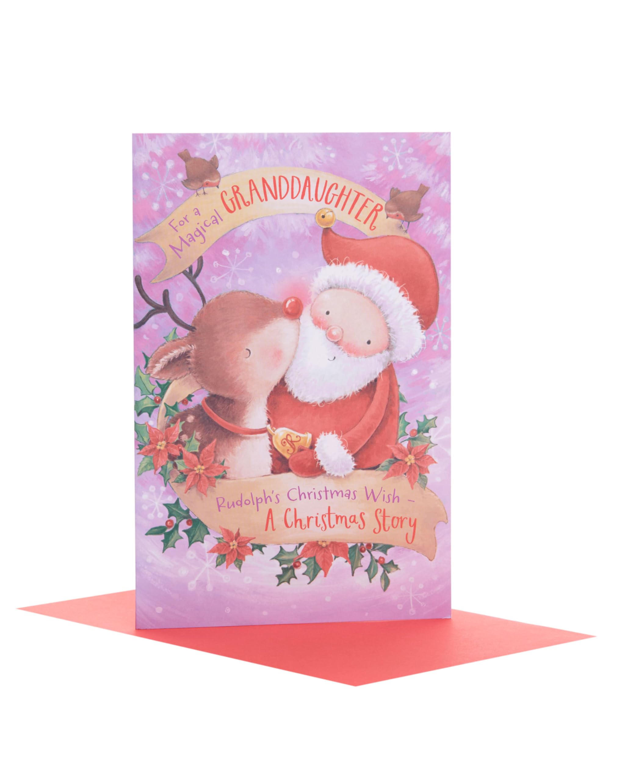 UK Greetings - Granddaughter Christmas Card- Cute Granddaughter Christmas Card for Kids- Cute Santa and Reindeer Christmas Card- Gift Card for Girls- Granddaughter Christmas Gifts