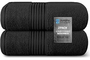 ZUPERIA 100% Combed Cotton Bath Sheet- 600 GSM- (34" x 66") 2 Pack Ultra Soft Large Bath Towels, Highly Absorbent Daily Usage Oeko-TEX Certified Ideal for Pool, Home, Gym (Black)