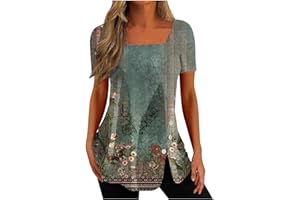 LEODYE Womens Tops Dressy Casual Short Sleeve Summer Tops Vintage Flower Print Tshirts Trendy Round Neck Tshirts Tunic Tops