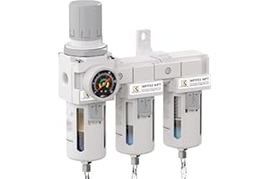 KANBOL 3/8" NPT air Filter Regulator, 5&0.5&0.01μ Three Stage Air Drying System,Semi-Auto Drain, Metal Bracket