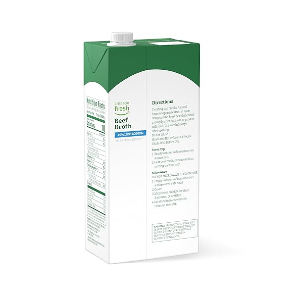AMAZON FRESH, 45% LESS SODIUM BEEF BROTH, CARTON, 32 OZ