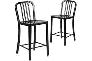 Flash Furniture Gael Commercial Grade 2 Pack 24" High Black Metal Indoor-Outdoor Counter Height Stool with Vertical Slat Back