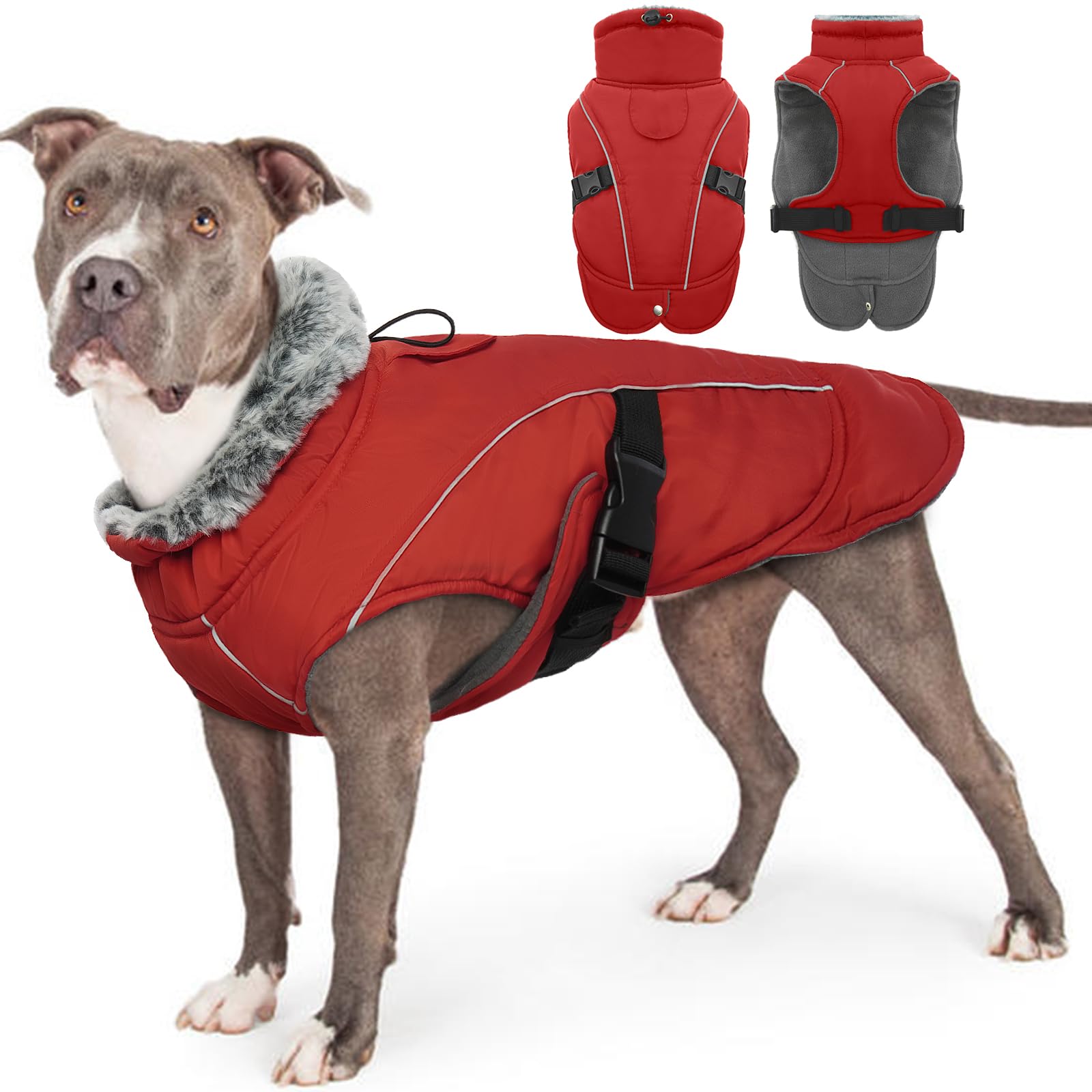 Winter Dog Coat Jacket, Waterproof Warm Thick Coat Indoor Toasty Comfortable Dog Snow Jacket Fleece Lined for Large Dogs(Red, 2XL) — image 1