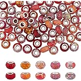 CRAFTYMELODY 64Pcs 10 Styles Large Hole Beads Resin European Beads Red Rondelle Loose Spacer Bead with Brass Cores Rhinestone Craft Bead for DIY Pens Charms Bracelet Necklace Jewelry Making Supplies