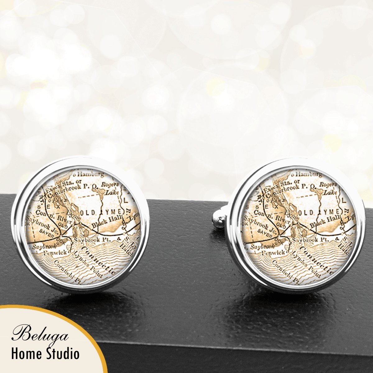 Map Cufflinks Olde Lyme CT Antique Map Cufflinks Handmade
