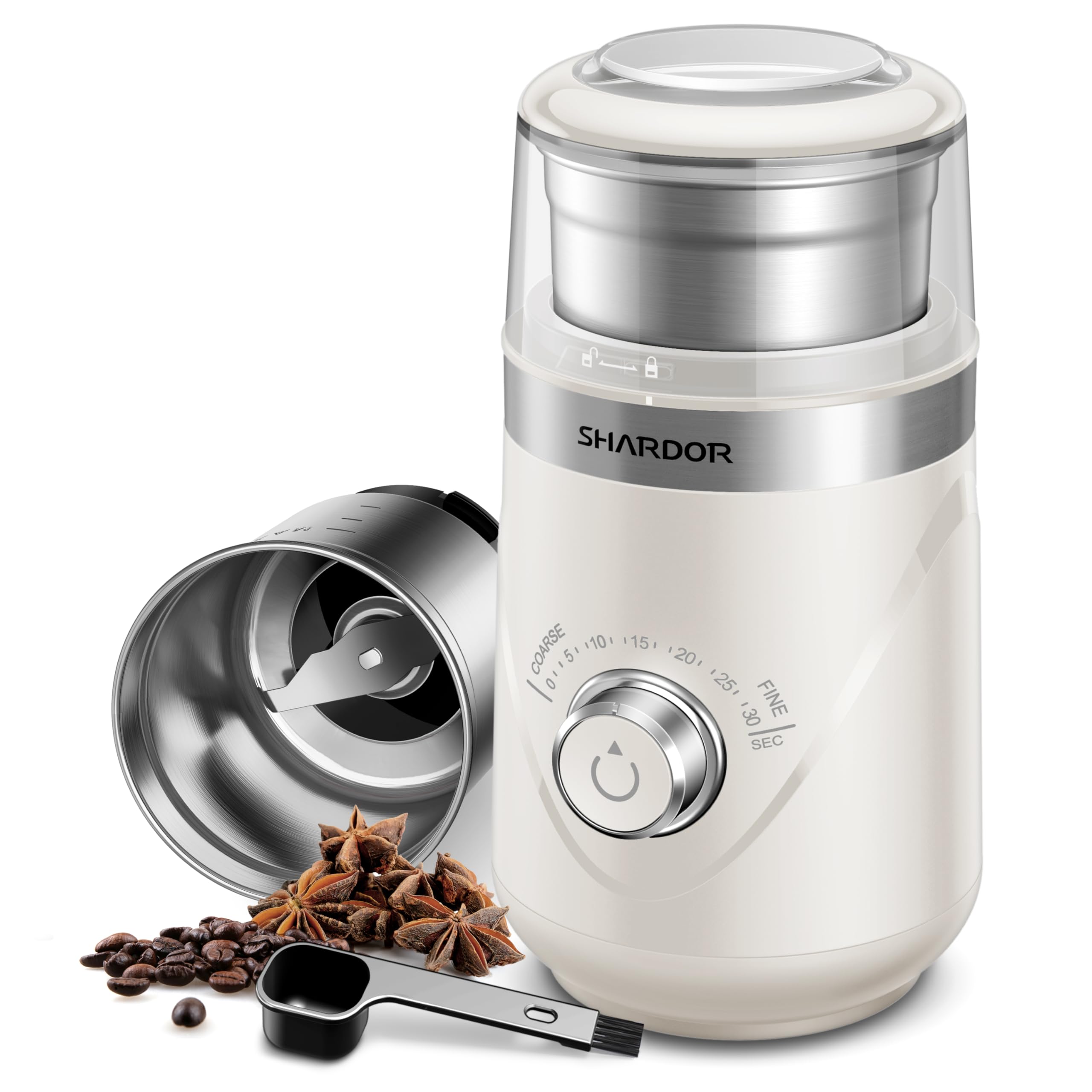 Photo 1 of SHARDOR Electric Super Silent Blade Coffee Grinder, Timed Grind Control Rotary Knob, Adjustable Coarse to Fine for Coffee Beans, Spices & Herbs, with 1 Removable Stainless Steel Bowl, Cream